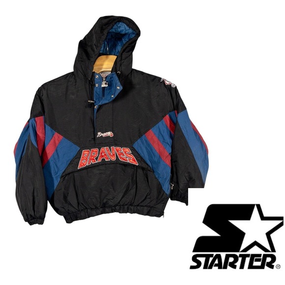 Vtg Starter Atlanta Braves Puffer Anorak Hooded Jacket‎ Mens Large MLB 90s